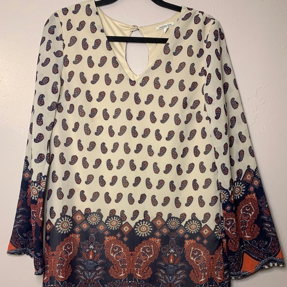 V-Neck Multi Print Boho Mini Dress